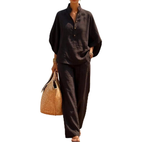(Black, 5X-Large) Set due pezzi lino cotone - come 2026