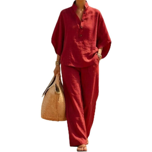 (Red, Medium) Set due pezzi lino cotone - come 2026