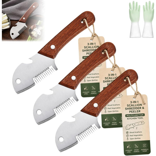 (3PCS, -) Multifunktionaler Gemüseschäler mit Holzgriff, 3-in-1
