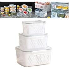 (3PCS-Grey, -) 4-in-1 elintarvikesäiliö jääkaappiin, tuotteen säilytys siivilällä ja viemäröintikorilla