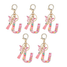 Ciondolo con Lettera Stile U Rosa Carino Portachiavi con Iniziale Farfalla