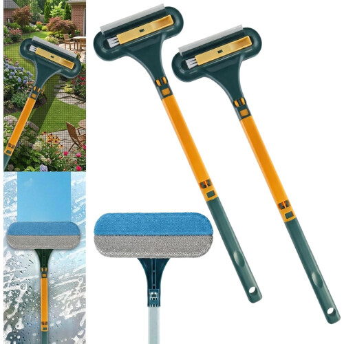 (Green, 2pcs) 2 σε 1 βούρτσα σήτας παραθύρου με στραγγιστήρι