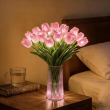 (Pink With Vase, -) 15 Pcs Radiant Romantic Tulip Light, Twinkling Tree LED Ambient Lamp for Bedroom