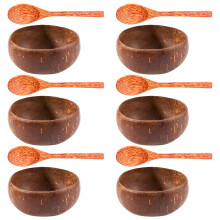 Coconut Bowl Set Handmade Coconut Shell Tableware Wood Spoon Dessert Fruit Salad Mixing Bowl Rice Ramen Bowl 12Pcs