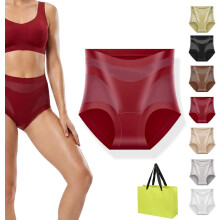 (Red, Large) Mutandine contenitrici pancia, vita alta seamless modellanti per donna