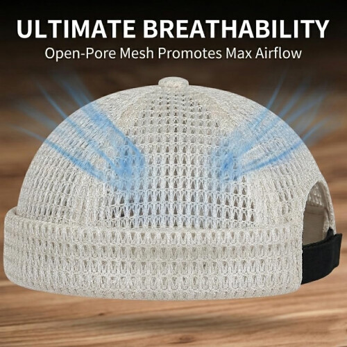 (Beige, color_name) Ανδρικό ελαφρύ σκουφάκι mesh, ατσούβωτο, ρυθμιζόμενο, καλοκαίρι 1