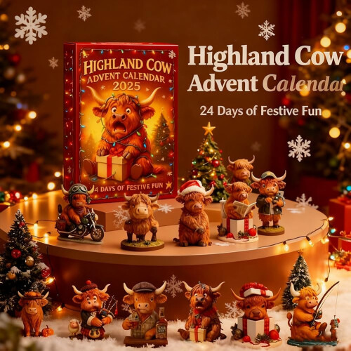(2PCS, -) Ημερολόγιο Advent αγελάδας Highland 2025, 24 ημέρες 2