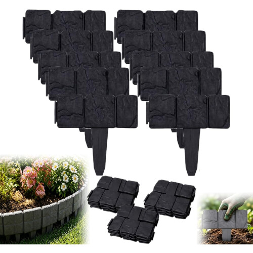 (Black, 30PCS) Φράχτης κήπου μίμηση πέτρας, πλαστικό DIY