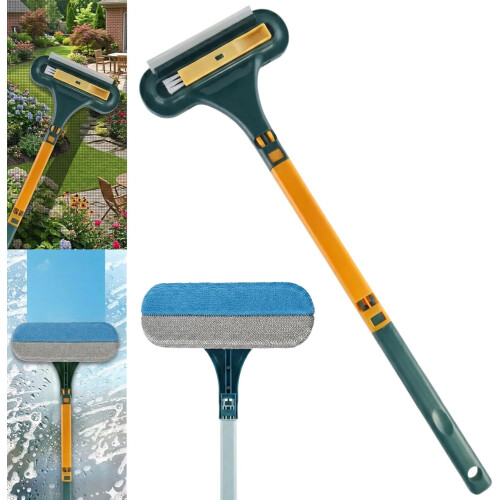 (Green, 1pcs) 2 σε 1 βούρτσα σήτας παραθύρου με στραγγιστήρι