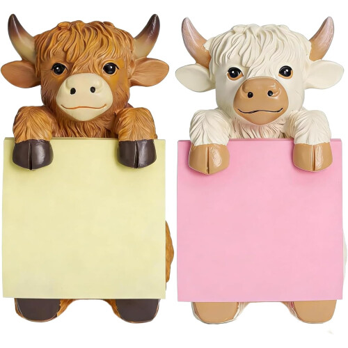 (White+brown, -) Θήκη σημειώματος Highland cow, δώρο γραφείου