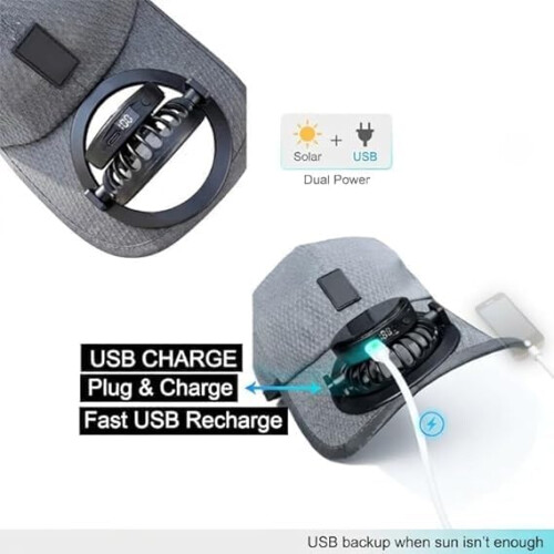 (Navy Blue, color_name) Ηλιακό καπέλο baseball, επαναφορτιζόμενο USB, 3 ταχύτητες, αθόρυβο 1
