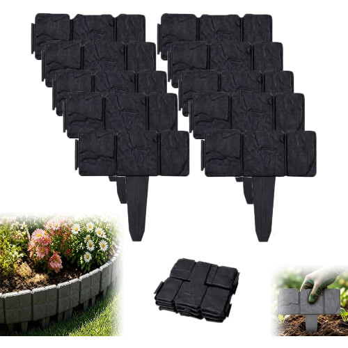 (Black, 10PCS) Φράχτης κήπου μίμηση πέτρας, πλαστικό DIY
