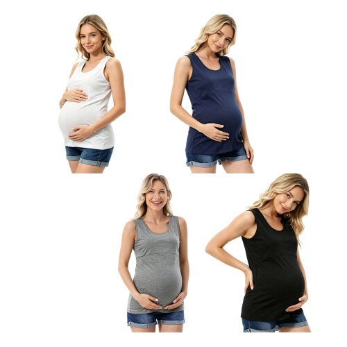 Lightweight Maternity Sleeveless Top Convenient Nursing-White S 2