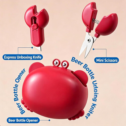 (Red*1pcs, -) Ανοιχτήρι μπουκαλιών κάβουρας 4 σε 1, μαγνητικό ψυγείου, ψαλίδι 2