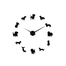Diy Dachshund Wall Art Wiener-Dog Puppy Dog Pet Frameless  Wall Clock with Mirror Effect Sausage Dog Large Clock Wall Watch Black
