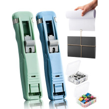 (A Set, -) Grapadora sin grapas portátil, 100 clips reutilizables para oficina