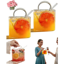 (2 Pcs, -) Copo Bolsa de Vidro com Canudo, Artesanal para Bar em Casa