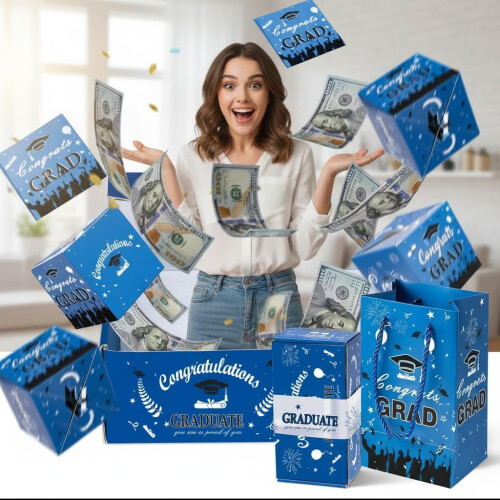 (Blue, 1 Count (Pack of 1)) Κουτί δώρου έκπληξη, DIY, bounce holder, για μετρητά και κάρτες 2