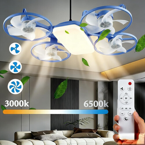 (Blue, -) LED φως οροφής ανεμιστήρα drone, λαβή E27, τηλεχειριστήριο 1