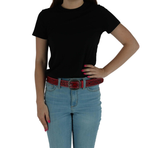CTM Leather Western Embossed Belt with Removable Buckle 2