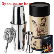 (3PCS Silver)Juego de coctelera de 5 piezas 3 piezas coctelera colador jigger cuchara Muddler bartender kit