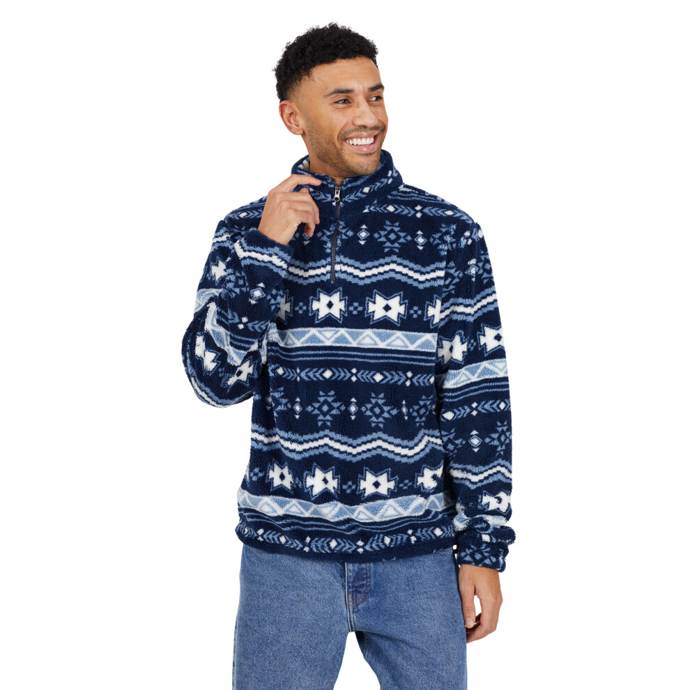 Brave Soul (M, Navy/Multicoloured) Mens Borg Quarter Zip Fleece Multicoloured