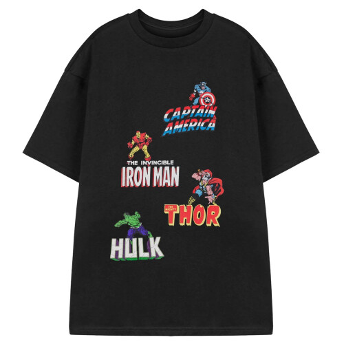 Marvel (S, Black) Marvel Mens Multi Character Short-Sleeved T-Shirt