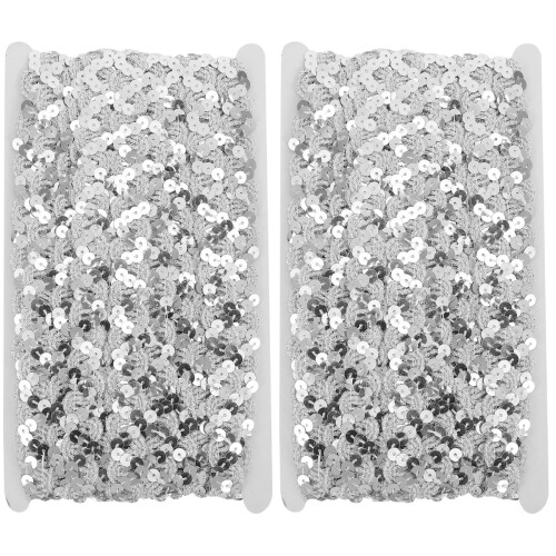 2Rouleaux Galon À Sequins Polyester Argent Pour Ornements Textile DIY