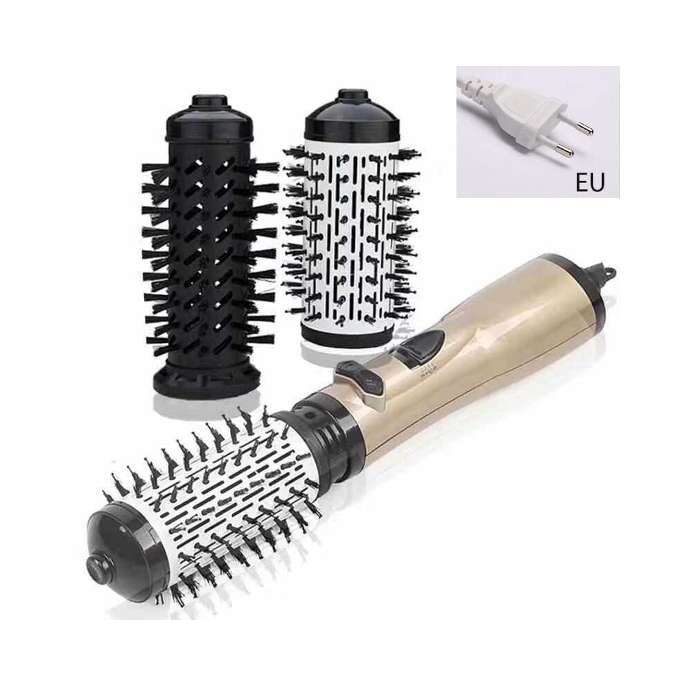 (EU Gold) 3 In 1 Hair Straightener Curling Iron Dryer Electric Hot Comb Salon Tool Styler