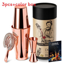(3PCS Rose Gold)Juego de coctelera de 5 piezas 3 piezas coctelera colador jigger cuchara Muddler bartender kit