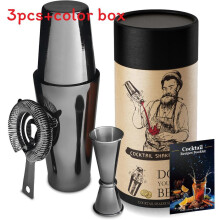 (3PCS Black)Juego de coctelera de 5 piezas 3 piezas coctelera colador jigger cuchara Muddler bartender kit