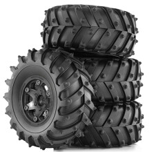 Juego de 4 Llantas de Goma con Abalorios Beadlock de 128 mm y Escala 1/10 para Coche RC Crawler TRX4 D90 D110 Axial SCX10 de 1/10, Color Negro