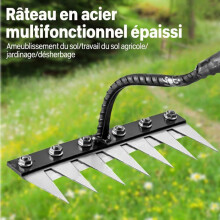 Râteau de jardin portable pour désherber et ameublir le sol sans manche, 7 dents robustes pour jardinage précis et effic