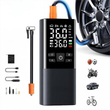 Compresseur à air portatif sans fil 6000 mAh, gonfleur de pneus 150 psi, double écran LCD, éclairage intégré, arrêt auto