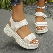 (Beige, 6) Summer 2026 New Women's Sandals: Soft Sole Thick Platform Wedge Casual Versatile Sports Sandals for Women, Height-Increasing Hook-and-Loop