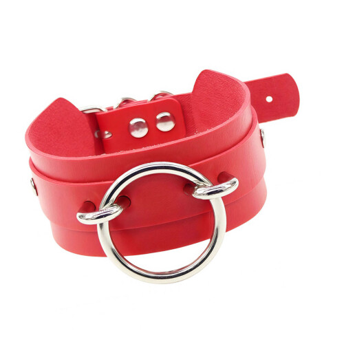 Comfortable Adjustable Size PU Leather Neck Collar With O-Red