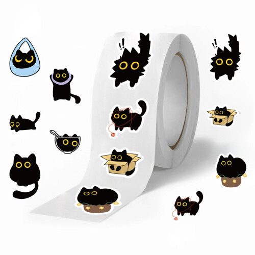 500 schwarze Katzen-Dekorationsaufkleber, abziehbar,