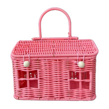 User Friendly PP Rattan Hand Basket Ideal for Homes-Pink