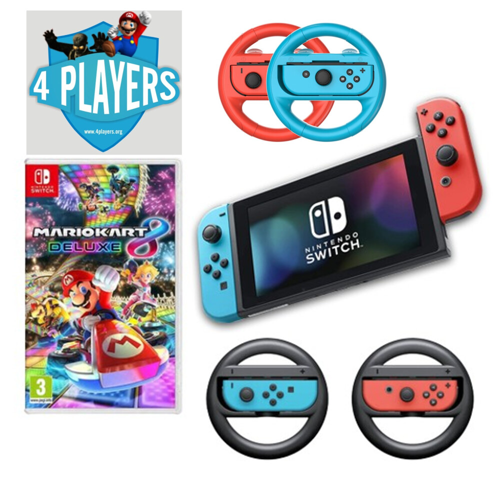 Nintendo Switch V1 Console Mario Kart Bundle With Wheels 4-Player