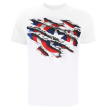 (S, White/Blue/Red) Captain America Mens Torn T-Shirt