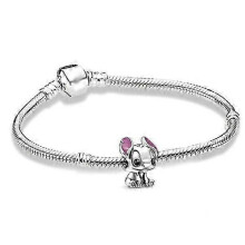 Sterling ezüst karkötő Lilo és Stitch medállal, 16 cm, finom női ékszer mindennapi viseletre