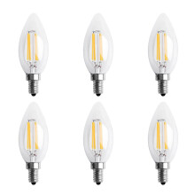 6er Set Dimmbare E12 4W COB Kerzenlampe mit Flammenfilament, 10 x 3,5 cm Warmweiß für Innenräume