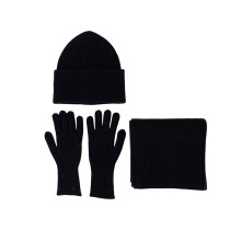 Knitted Headwear Acrylic Fibre Hat Scarf Gloves Set-Black