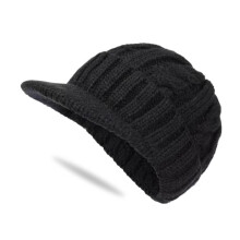 Thermal Insulated Ribbed Stitching Ski Cap With Fleece-Black