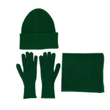 Winter Knitwear Set 3Pieces Hat Scarf Gloves Set Acrylic-Green