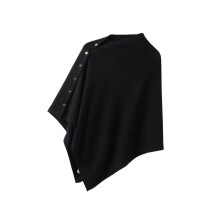 Women's Capes Shawl With Slant Buckles Loose Fit Fashion-Black