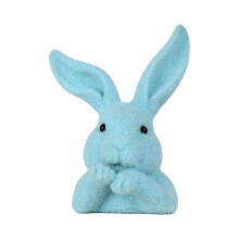 Festives Faux Moss Flocking Rabbit Head Statue With-Blue