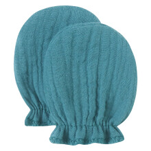 1 Pair Cotton Scratch Proof Mittens for Newborns-Peacock Blue