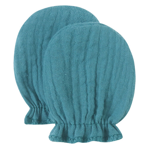 1 Pair Cotton Scratch Proof Mittens for Newborns-Peacock Blue