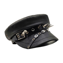 Béret en cuir PU élégant, chapeau avec rivets à dessus plat,-3